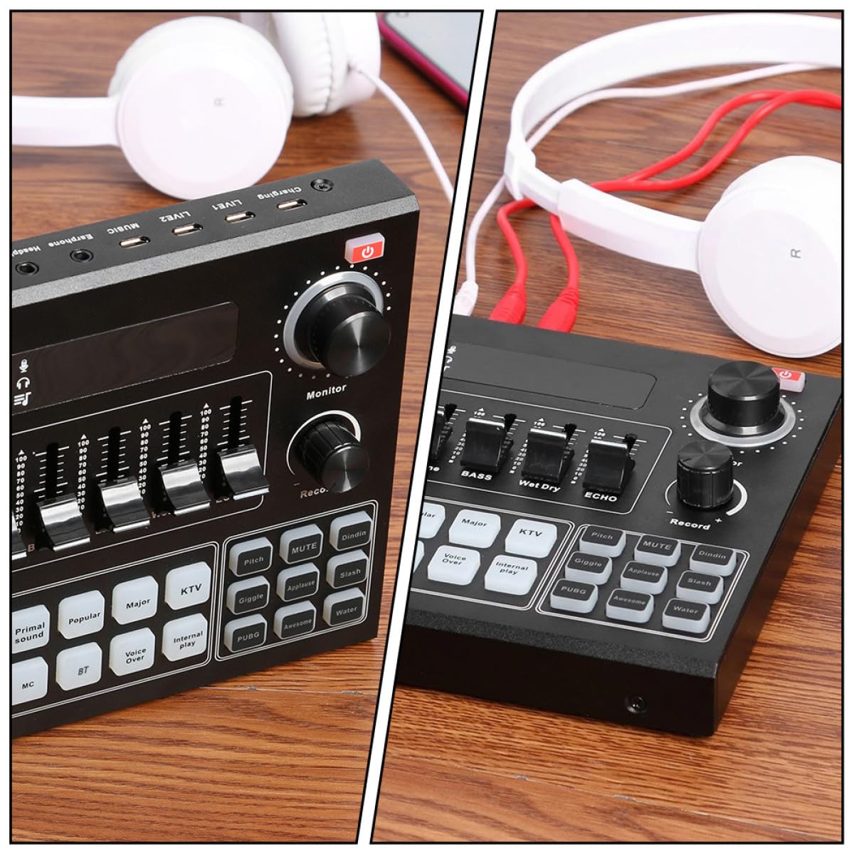 POPETPOP Tragbare Live Soundkarte mit Stimmverzerrer und Dual Handy Unterstützung Abs Material Großer Akku für Mobiles Streaming und Gaming Am Computer