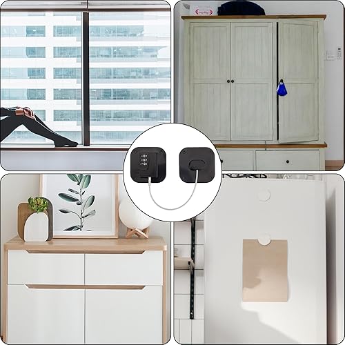 Miniatura 6 de Cerradura de congelador, 2 cerraduras autoadhesivas para puerta de refrigerador con 2 llaves de ajuste de código, cerradura de combinación para