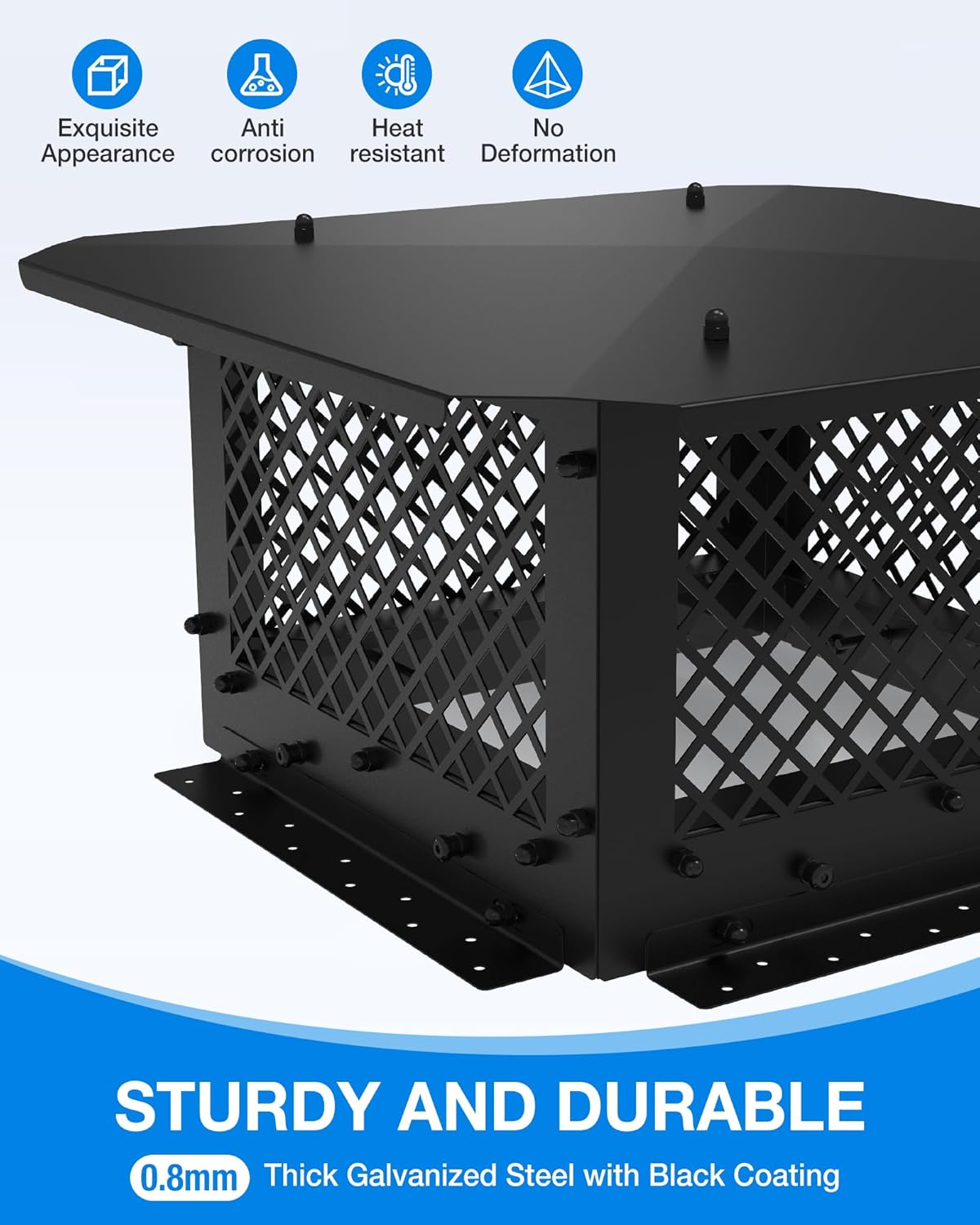 Chimney Cap 17x29 Rectangular Cover: All Weather Easy Assembly Fireplace Chimney Caps for Outside Black Galvanized Steel - Multi Mount Adjustable Rain Caps for Existing Flue Tile & Outdoor Fireplace