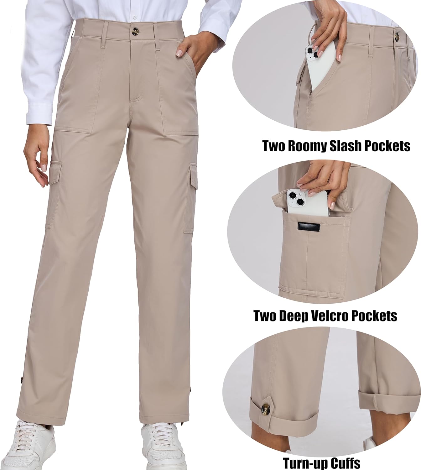 Oalka Women's Hiking Cropped Capri Pants Relaxed Fit Stretchy Knit Waist Casual Outdoor Travel Pant - Image 5