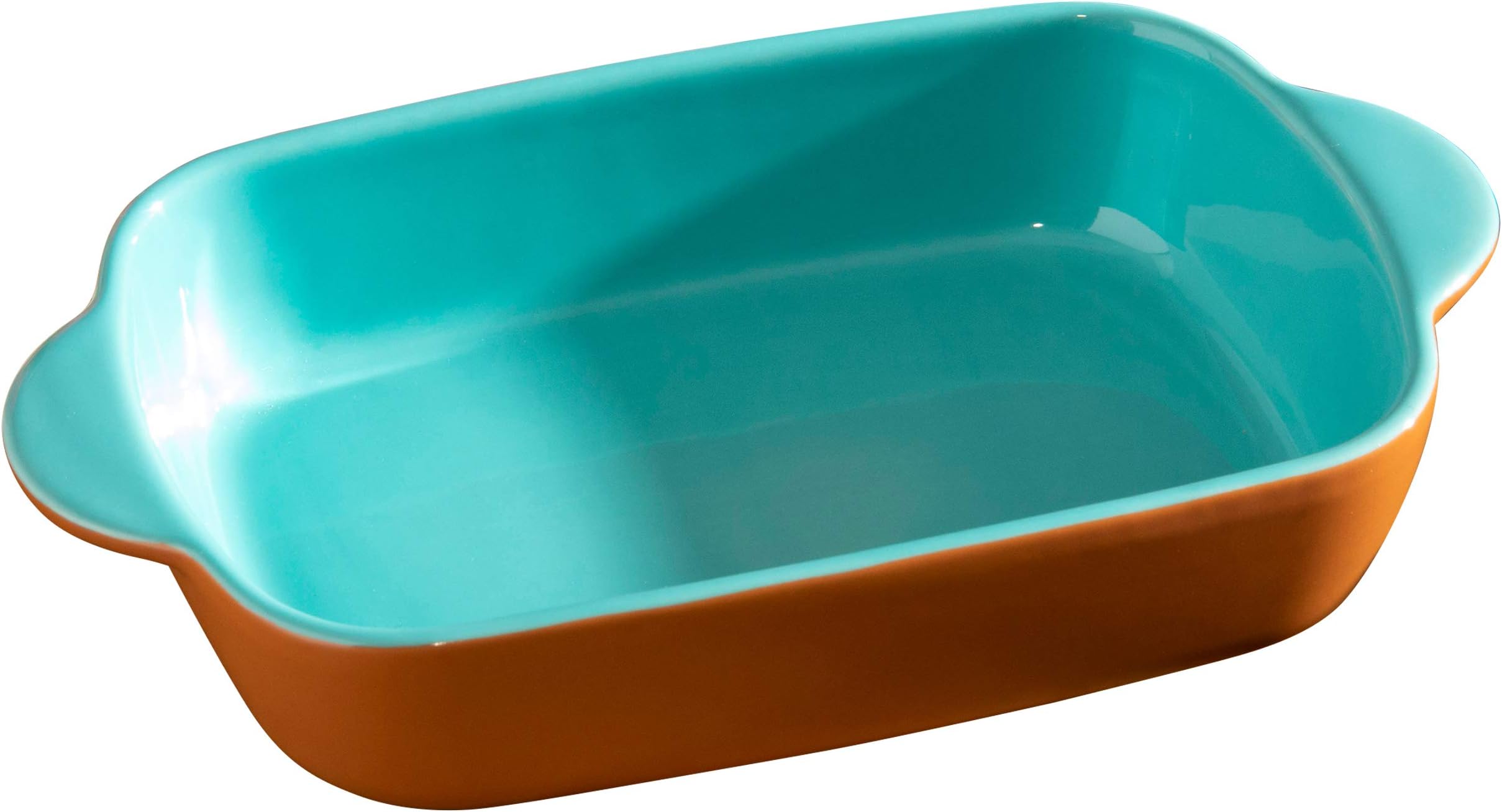 Hairy Bikers Stoneware Small Rectangular Baking Dish, Oven, Dishwasher, Microwave, Freeze Safe, Teal and Terracotta