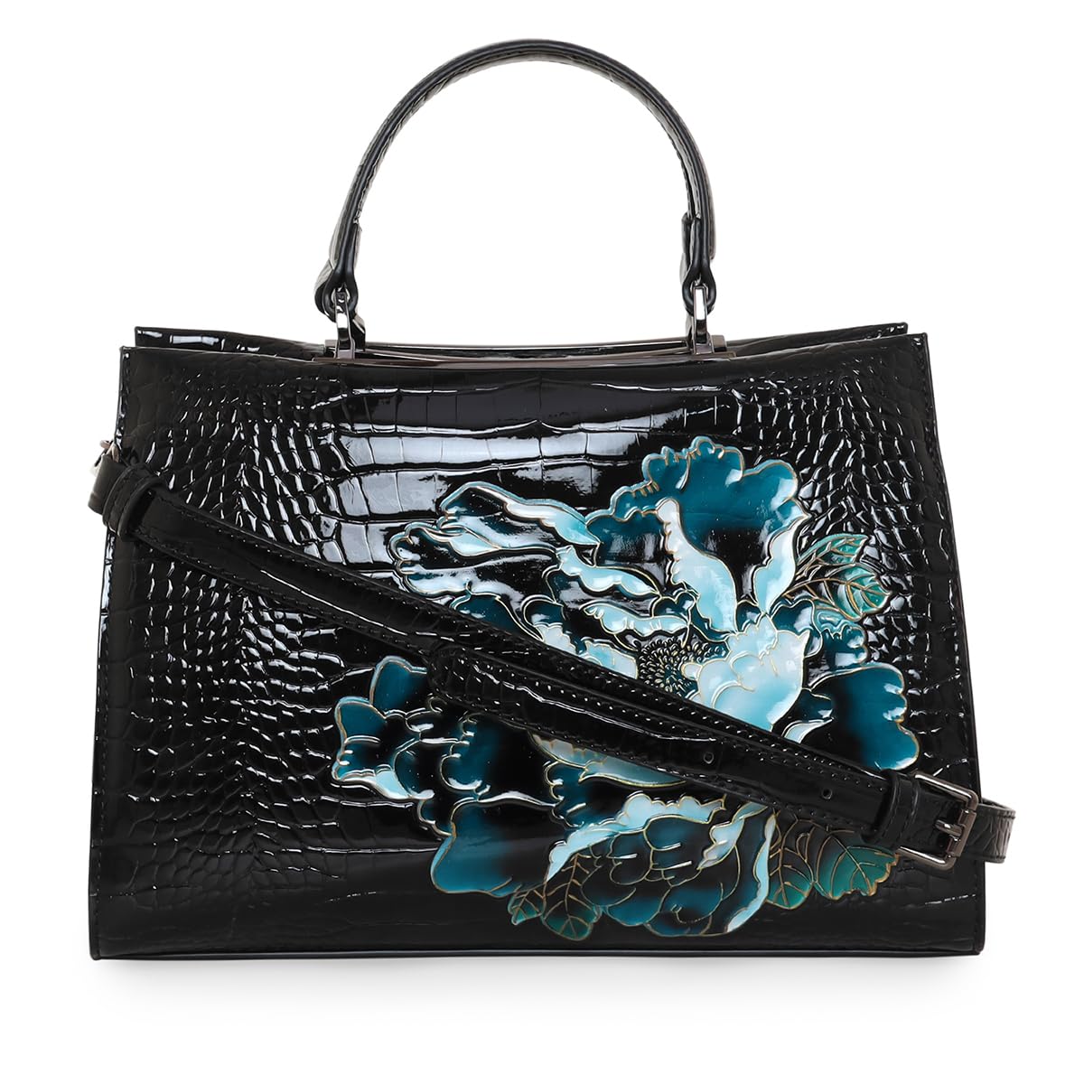ESBEDA Black Green Color Glossy Flower Printed Handbag For Women (B0CL2HCC45) Amazon Price History, Amazon Price Tracker