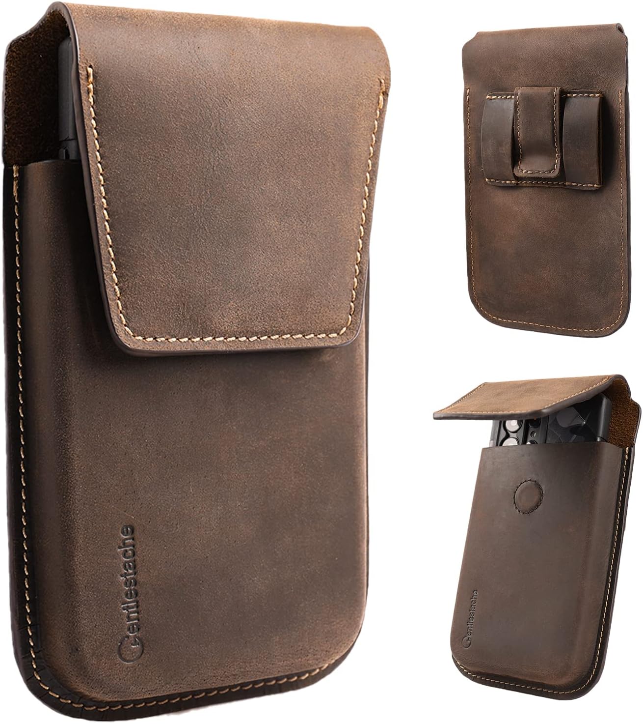 Leather Phone Holster for iPhone 17 16 15 14 Pro Max & Plus - Belt Clip Cell Phone Case for S25 S24 Ultra & Plus - Magnetic Closure Leather Belt Holder Pouch, XL, Darkbrown