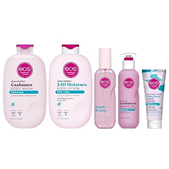 eos Fresh & Cozy Body Care Set - Body Lotion, Body Wash, Body Mist, Shave Oil, Hand Cream, 4-Piece Fragrance Layering Routine Bundle