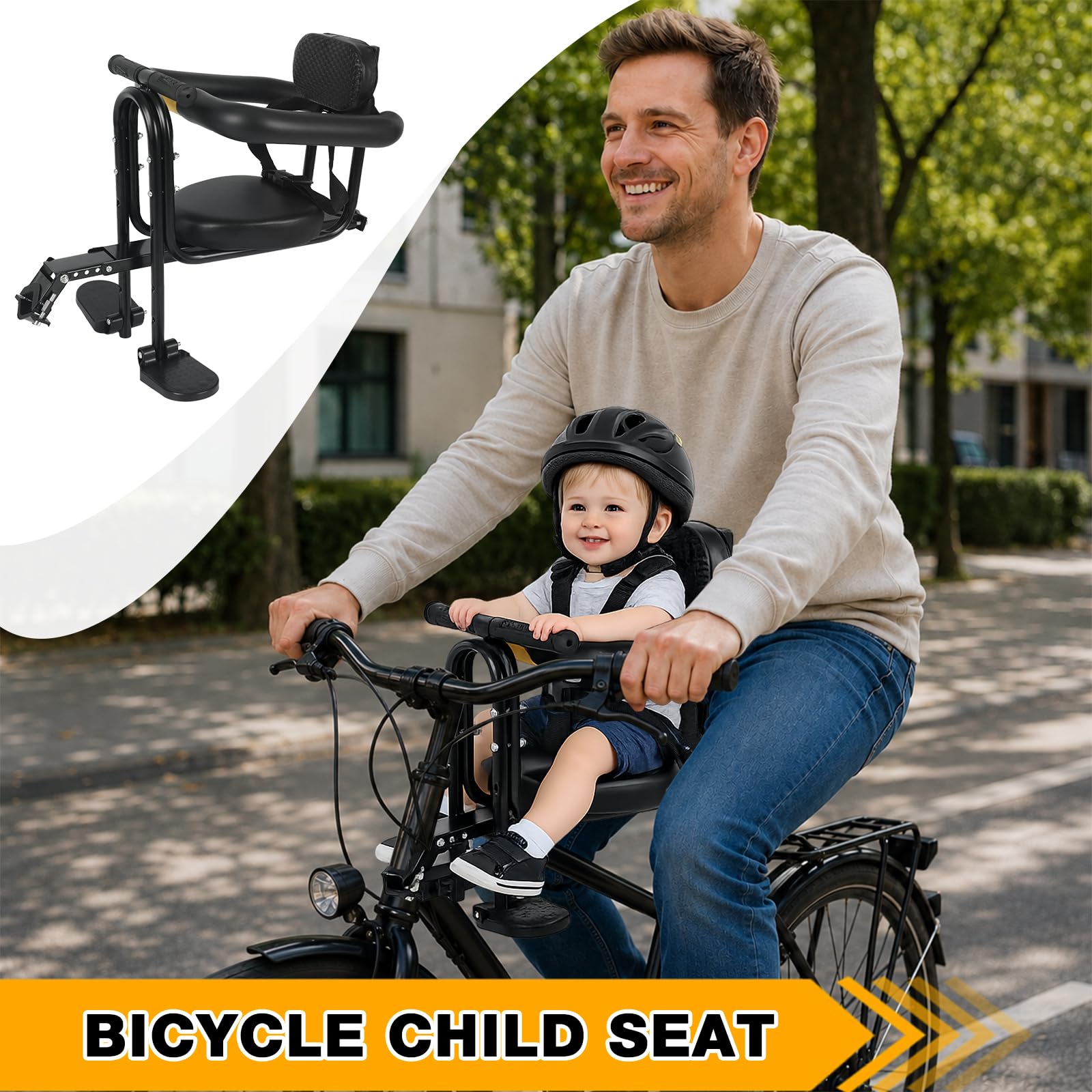 Siège enfant avant de vélo réglable avec arceau de protection