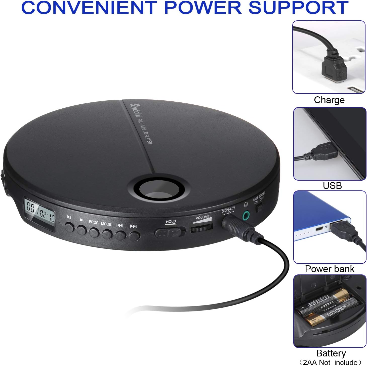 Portable CD Player, Rydohi Compact Anti-Skip Small Walkman CD Player, Shockproof & Lightweight Personal Music Disc Player with Earbuds for Kids & Adults - Home & Travel - Car