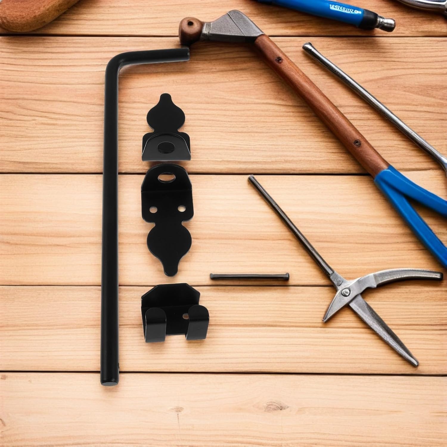 Heavy Duty Cane Bolt Gate Drop Rod 12-inch Garden Door Latch with Ground Latch for Wood Metal Fence Gates Outdoor, 2pcs