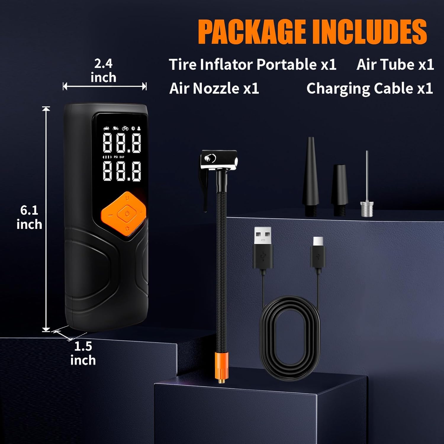 Tire Inflator Portable Air Compressor Electric Bike Air Pump Cordless with Auto Shut-Off, Digital Tire Gauge Pressure, LED Light 150PSI for Car Tires SUV, Motorcycle, Bike, Ball - Image 9