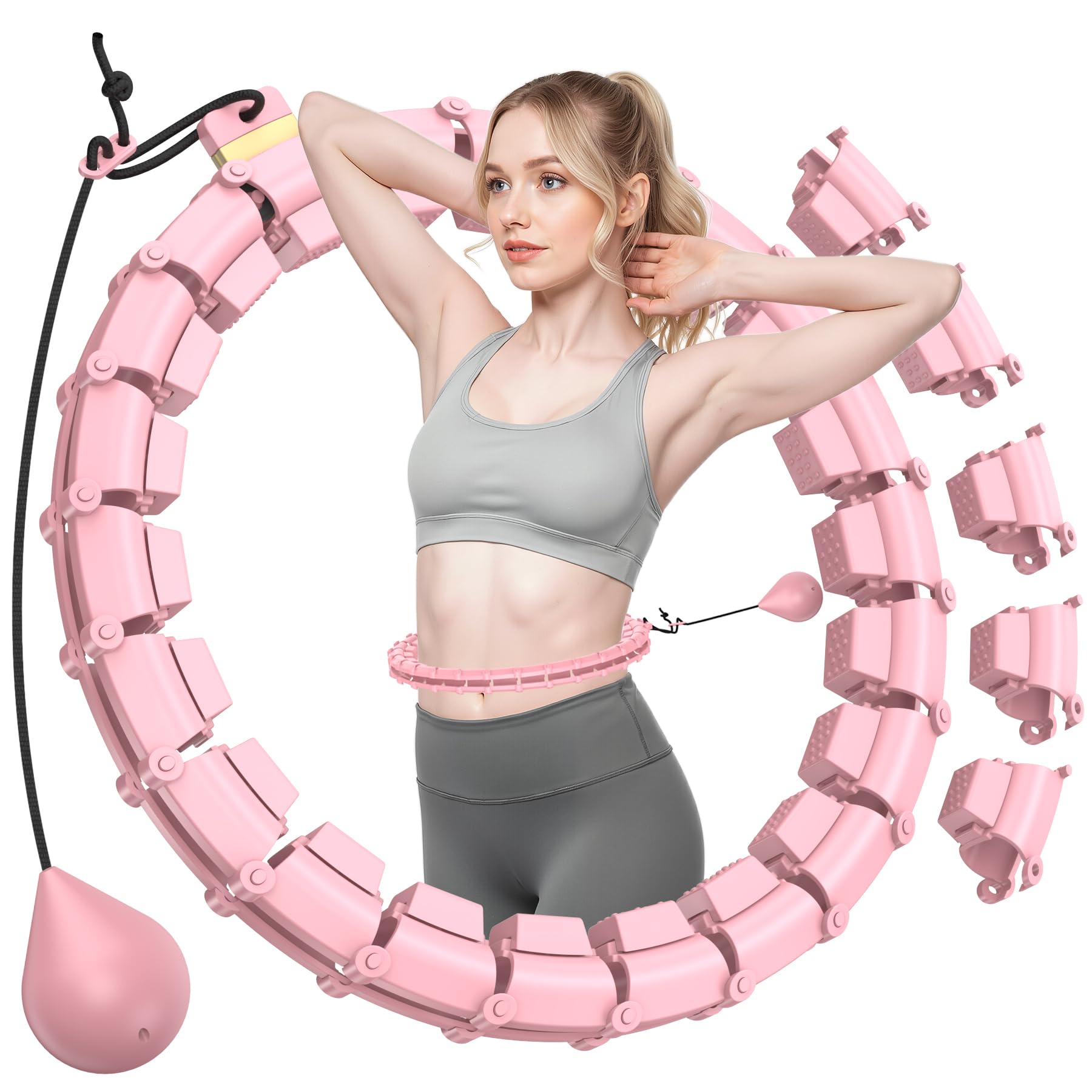 HCOIW Ciche obciążone obręcze Hula Infinity Fitness Plus Size 155 cm 32 węzły, inteligentna bezgłośna hula nieskończoności dla kobiet, talii i brzucha do ćwiczeń odchudzających w domu dopasowana