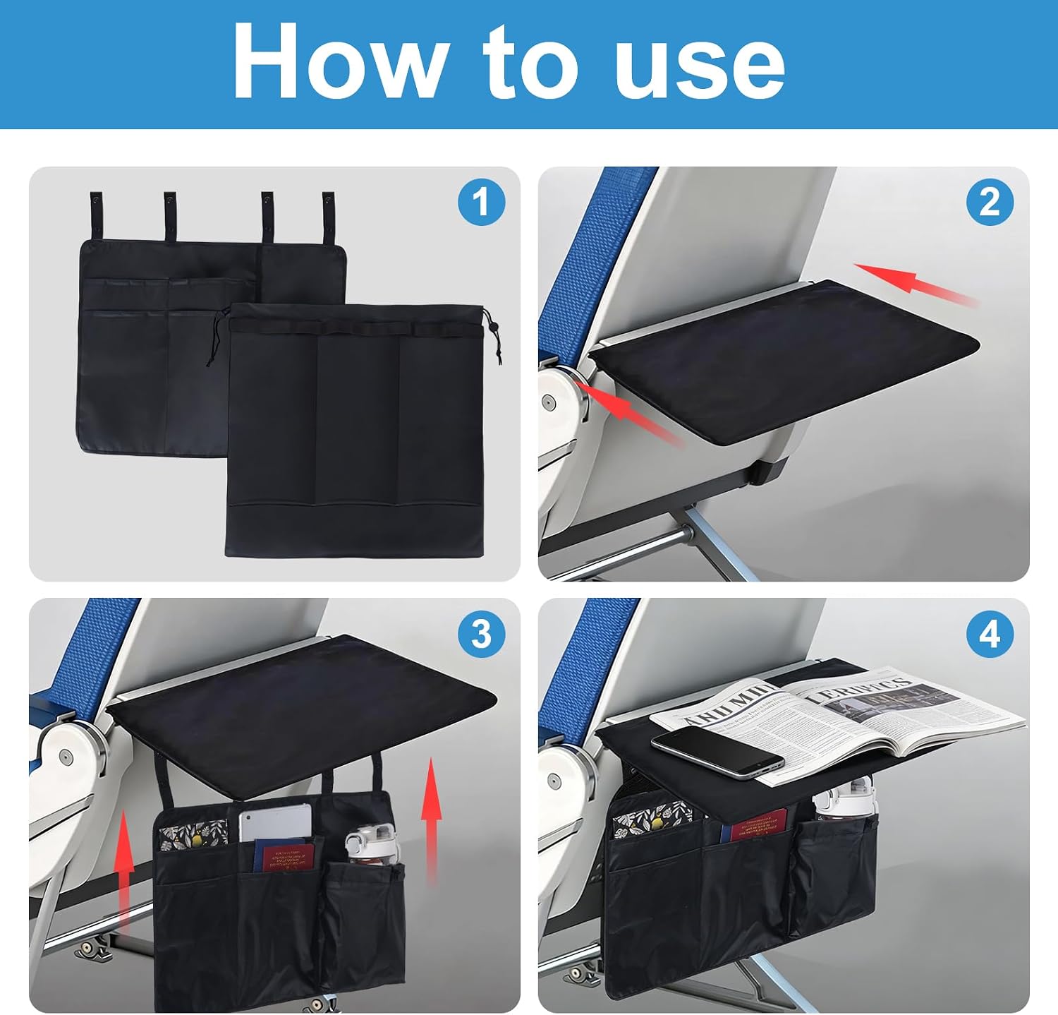 Airplane Tray Cover with Pockets for Tablet Phone Water Bottle