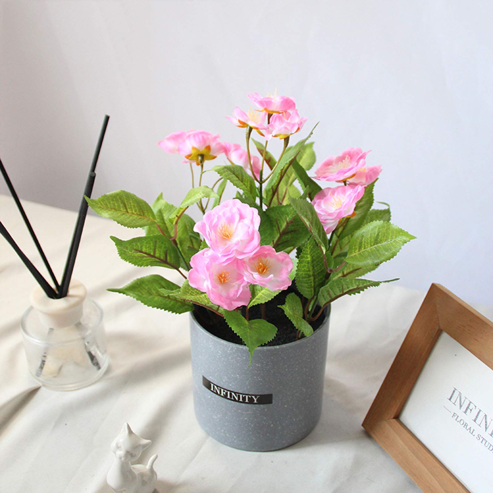 Piante Artificiali, Fiori Artificiali da 27 Cm in Vaso all'Interno, Rosa Finta in Vaso Decorativo per Il Bagno, Accessori per Il Soggiorno, con Vaso di Fiori in Cemento