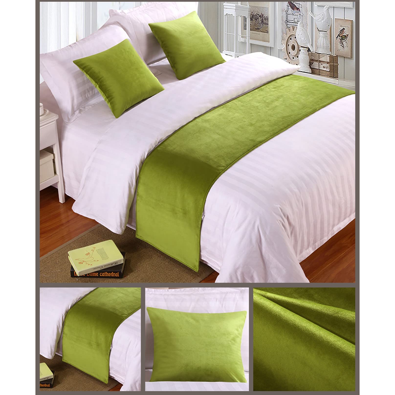 Solid Bed Runner for Foot of Bed Velvet Soft No Fading Modern Bedding Scarf Bed End Towel Protection for Bedroom Hotel Wedding Room, Green 50 * 180cm