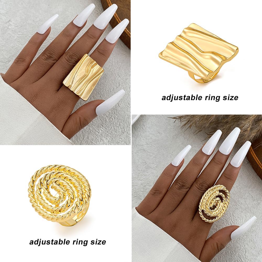 KISS WIFE Golden Jewelry Set for Women with Multi Layered Necklaces, Stackable Bracelets, Knuckle Rings, Hoop Earrings, Fashion Outfit Accessories Jewelry Packs Gifts for Women