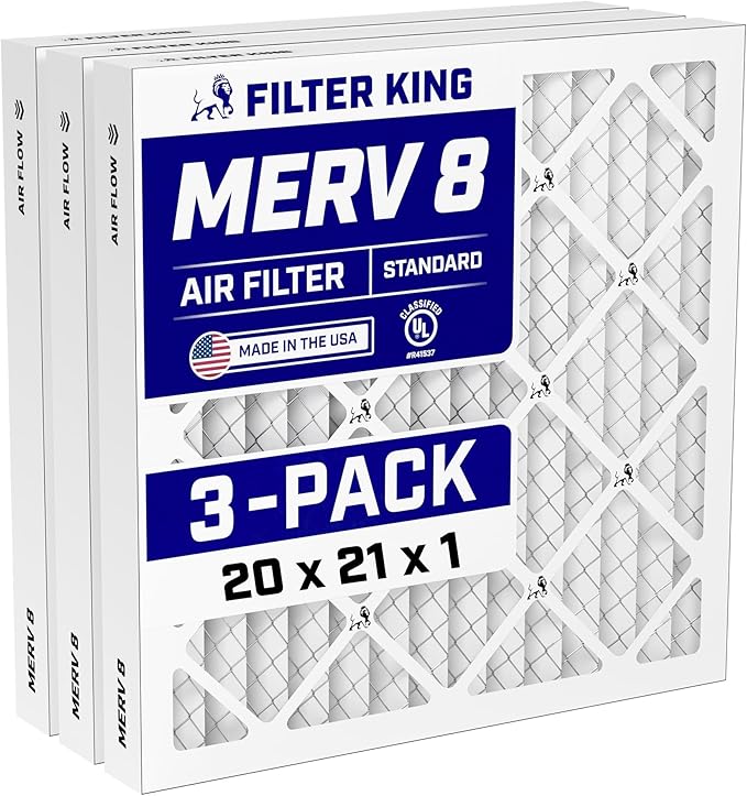 Filter King 20x21x1 Air Filter (MERV 8) (3-Pack) Dust &
