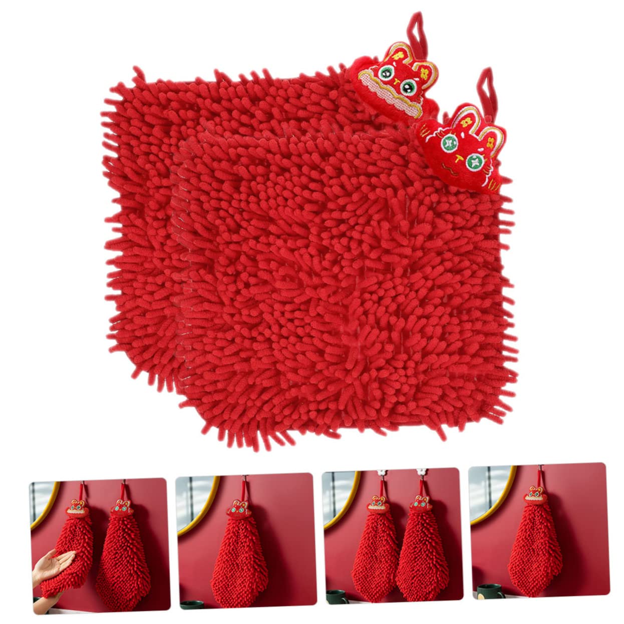 Alipis 4 Set Asciugamano Festivo Soffice Scratcher Peluche Assorbente Auto Kitchen Asciugatutto Fazzoletti Asciugamano Asciutto A Mano Asciugamano Per La Cucina Ciniglia Rosso 2 Pezzi * 4