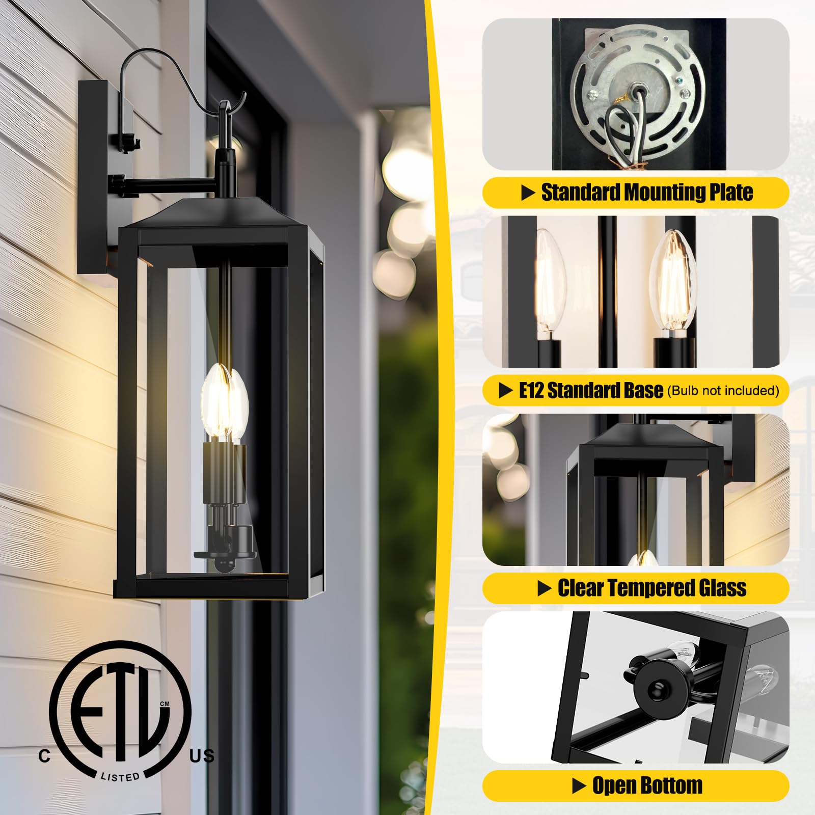 18 Large Outdoor Wall Lights Exterior Waterproof Modern Wall Sconce Light Fixture Industrial Front Porch Light with Clear — view 3