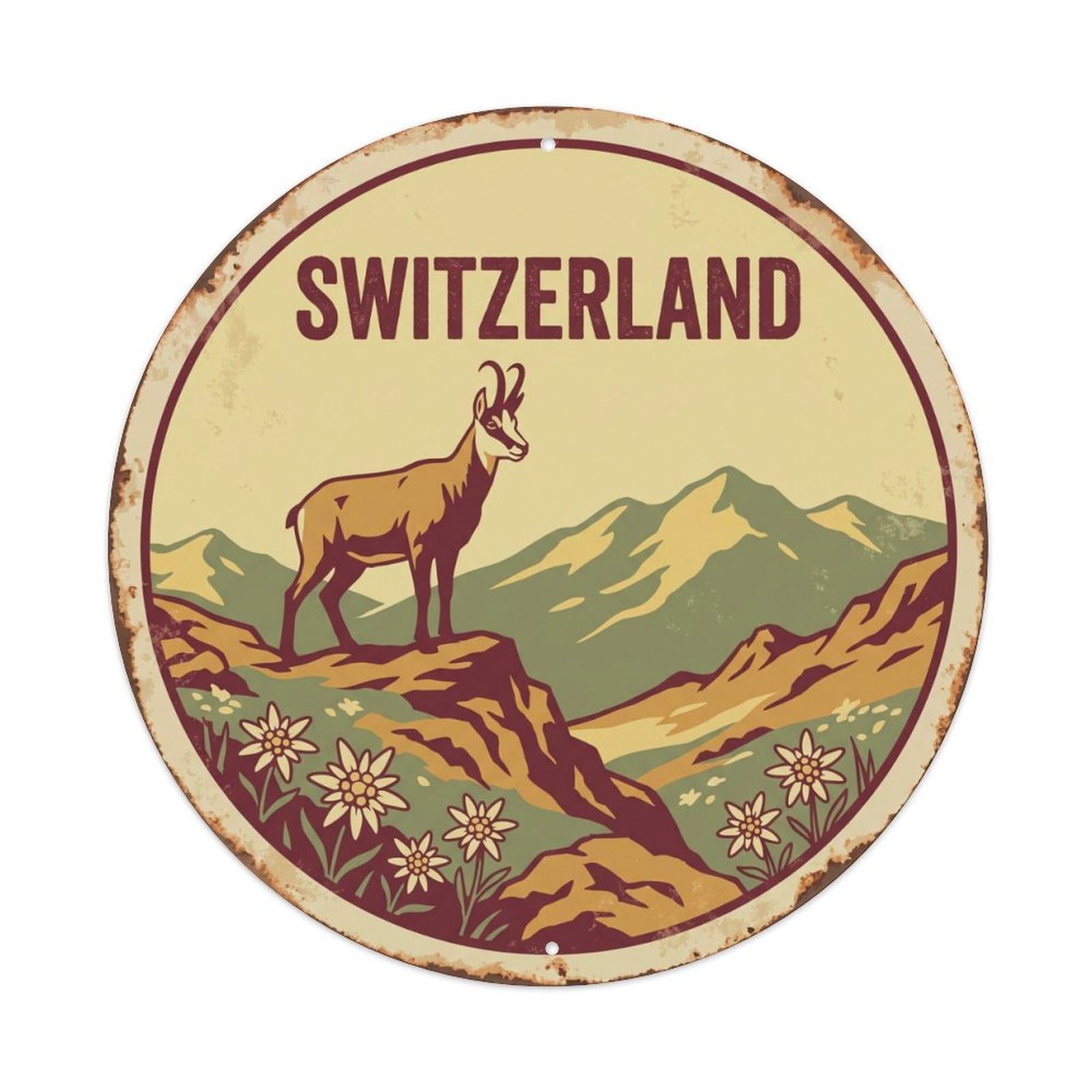 Este 8X8inch Style Switzerland Chamois Alpine Ridge Metal Tin Sign