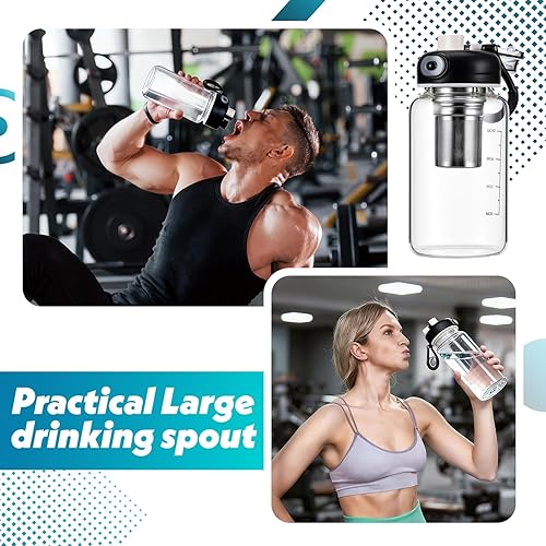 Miniatura 6 de Juego de 2 botellas de agua de vidrio, vaso agitador de 27 onzas con bola de acero inoxidable 304, filtro y funda para tazas, tazas a prueba de