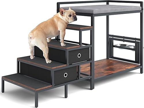 Miniatura 9 de Cama de Bunk para Mascotas con Escaleras y Almacenamiento, Camas para Perros Adjuntas a Cama Humana, Cama Lateral para Perros para Gatos y Perros