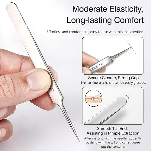Miniatura 6 de Juego de pinzas profesionales para eliminar puntos negros faciales de 3 piezas herramientas de precisión para el acné, puntos blancos, manchas y