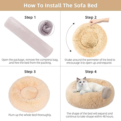 Miniatura 5 de Camas para gatos de interior, cama para perros de 20 pulgadas para perros pequeños y grandes, cama redonda lavable para cachorros y gatitos con