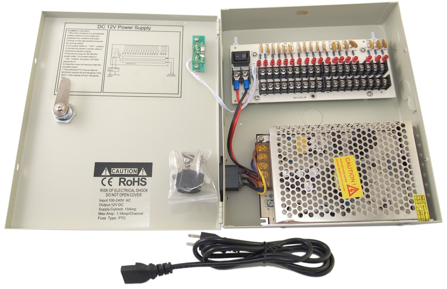Evertech 16 Channel 12 Volt DC Output CCTV Distributed Power Supply Box