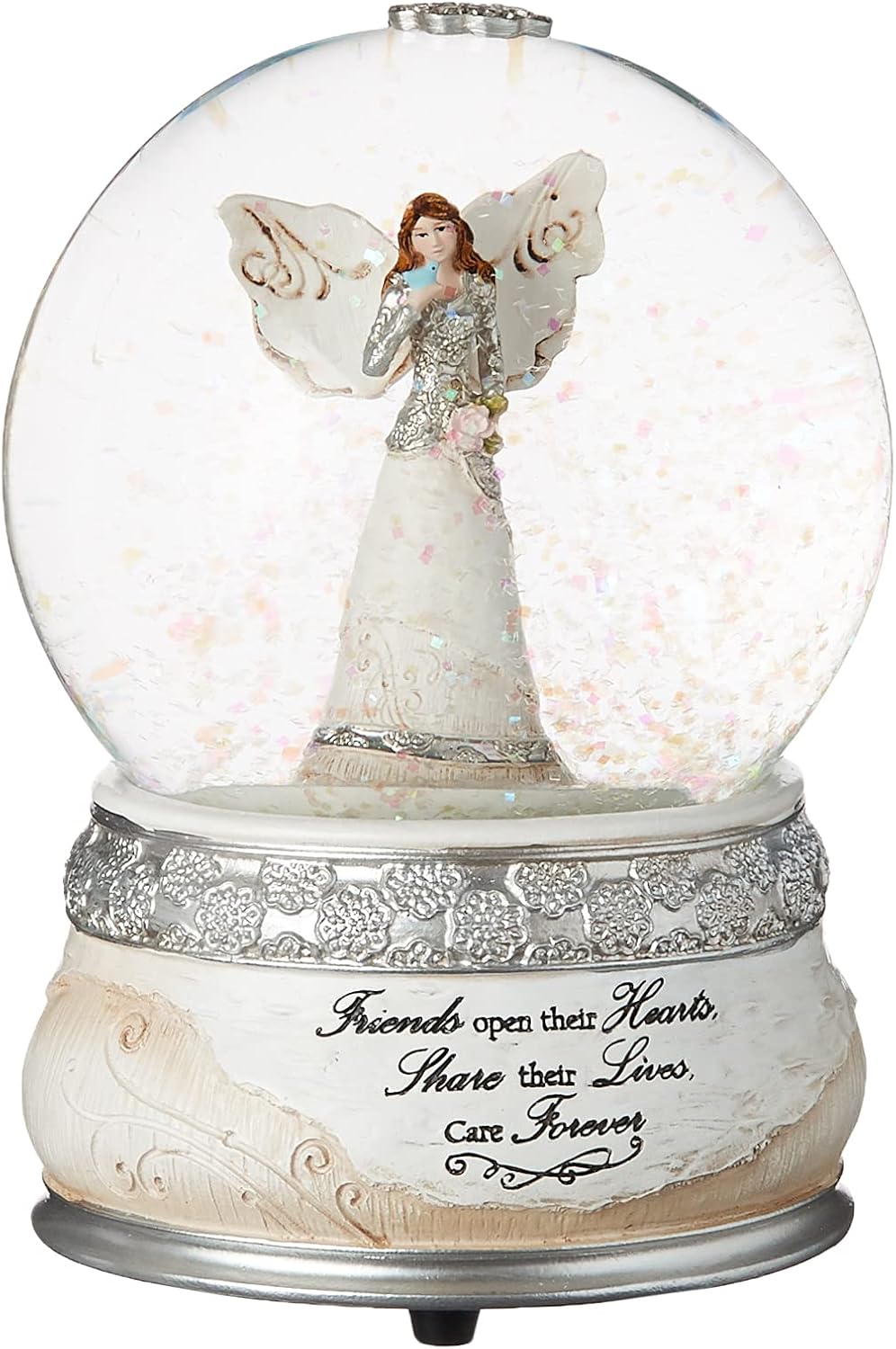 Pavilion Gift Company 82304 Elements Friends Angel Musical Waterglobe, 6-Inch/100mm, Inscription Friends Open Their Hearts Share Their Lives, Care Forever , White