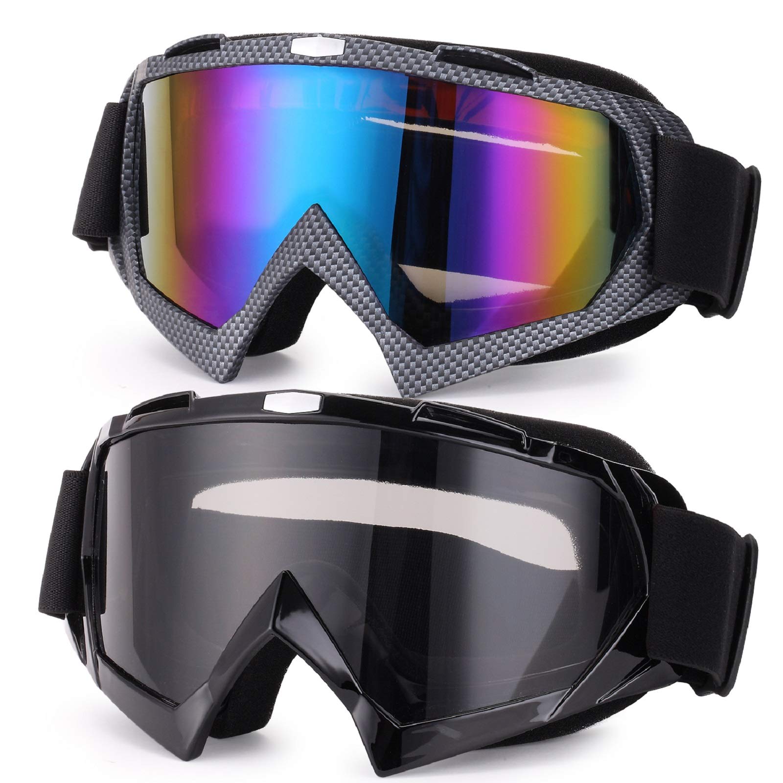 Ski Goggles, 2 Pack Motorcycle Goggles Snowboard Glasses Men Women UV Protection Anti-Glare