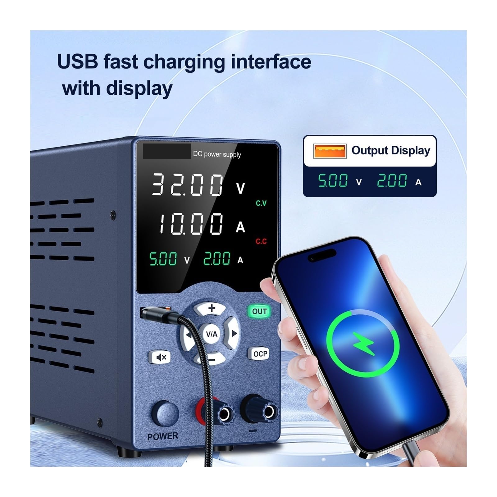 Fuente de alimentación de CC, Fuente De Alimentación 30V 10A CC Ajustable 5A 60V 120V 3A Con Salida USB Banco Visualización Fuentes Laboratorio(GA3010L 32V 10A)