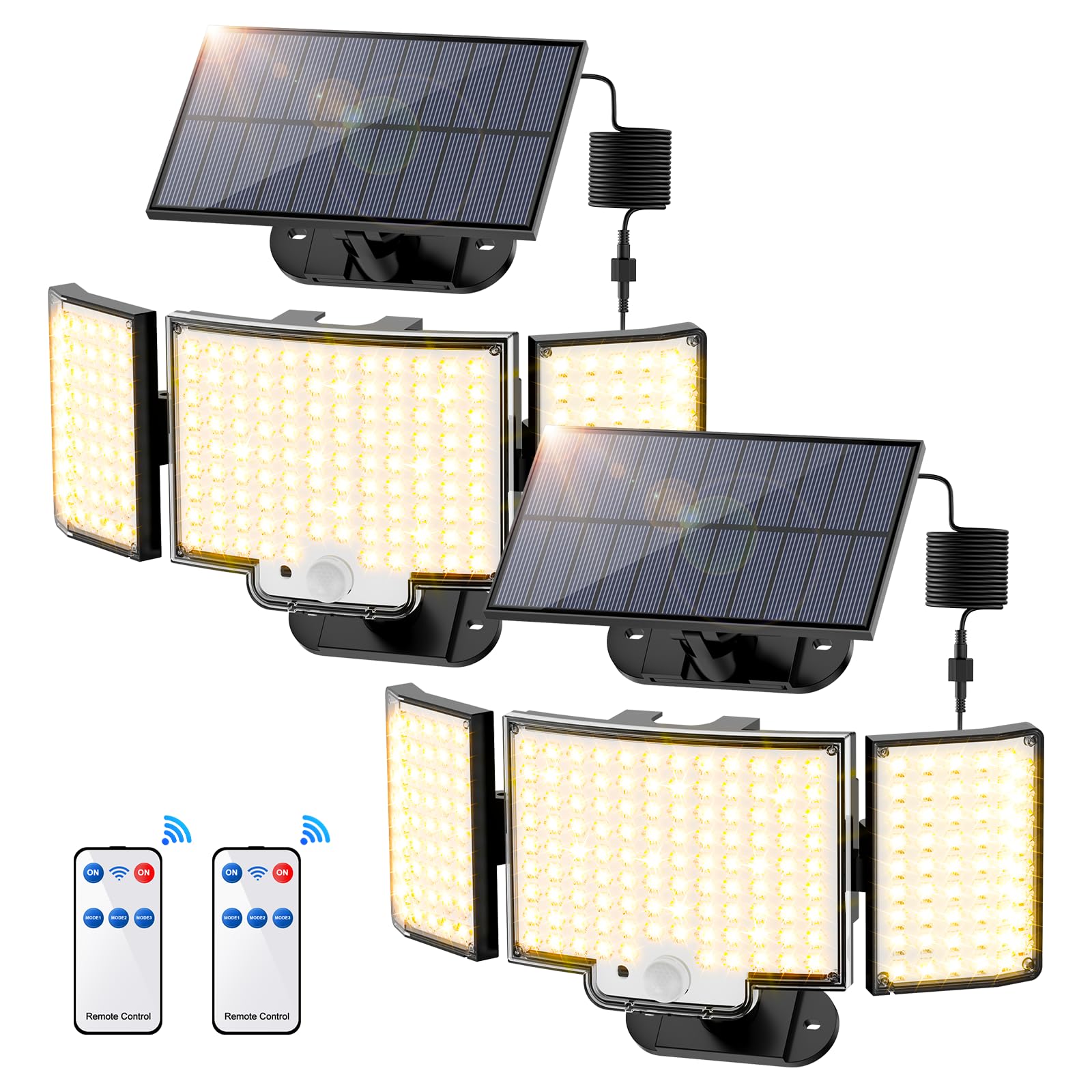 Topabol Faretto LED da Esterno con Sensore di Movimento, 212 LED 3 Modos Lampada Solare da Esterno, IP65 Grandi Luce Solare LED Esterno, 340° Illuminazione (2 Pezzi - Bianco Caldo)