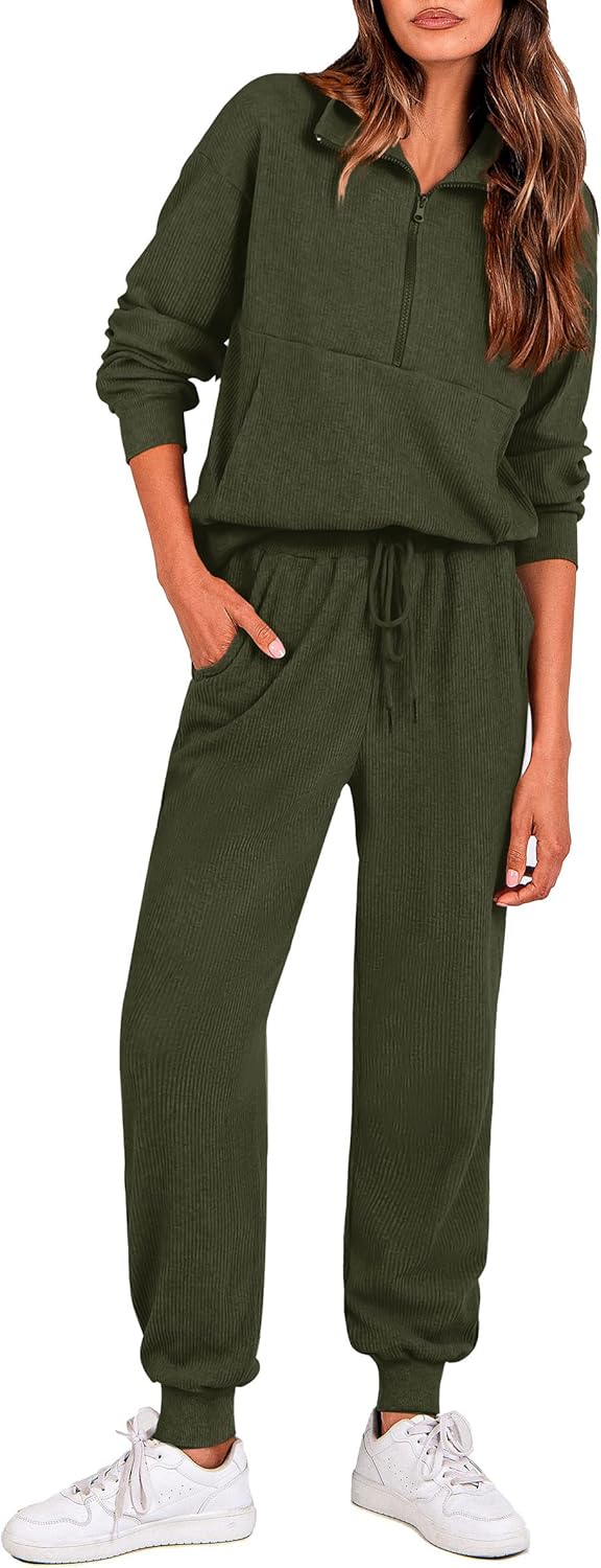 PRETTYGARDEN Women’s Fall 2 Piece Lounge Sets Zip Up Sweatshirt Jogger Pants Sweat Track Suits Travel Outfit Winter Clothing