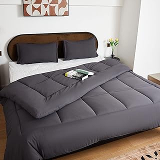 Queen Comforter Set 3 Piece,Comforter Sets for Queen Bed Queen Size Bedding Comforter Sets All Seasons Down Alternative Comforter/Duvet Insert + 2 Pillow Shams - Machine Washable(Grey,Queen)