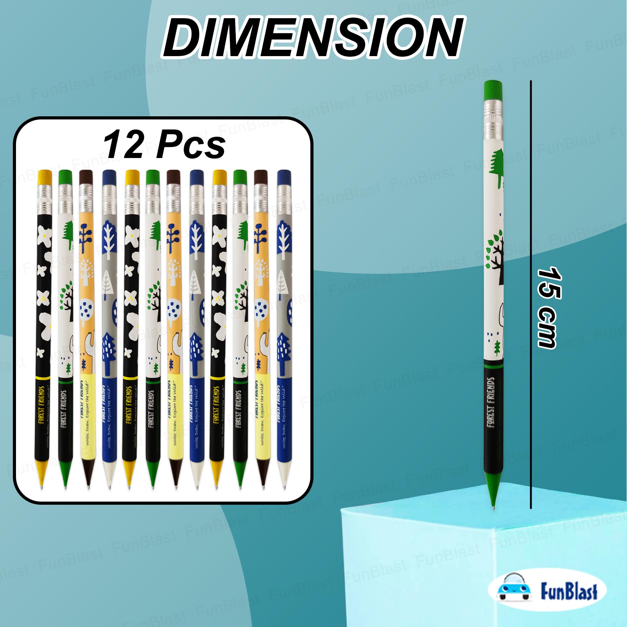 FunBlast Mechanical Pencil with Erasers for Kids – Pre-Sharpened Pencils for Kids, Kawaii Pencils for Kid, Cute Pen-Pencil, Return Gift for Children, Pencil for Drawing and Shading (0.7 mm) 1