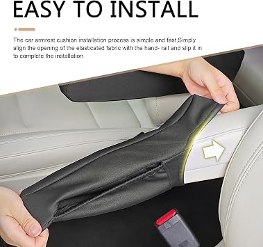 2PCS Car Front Seat Armrest Covers, Breathable Comfortable Flat Cloth Fabric Material with Storage Pocket, Scratch-resistant Van Seat Armrest Protector, for Most Vehicles (Beige)