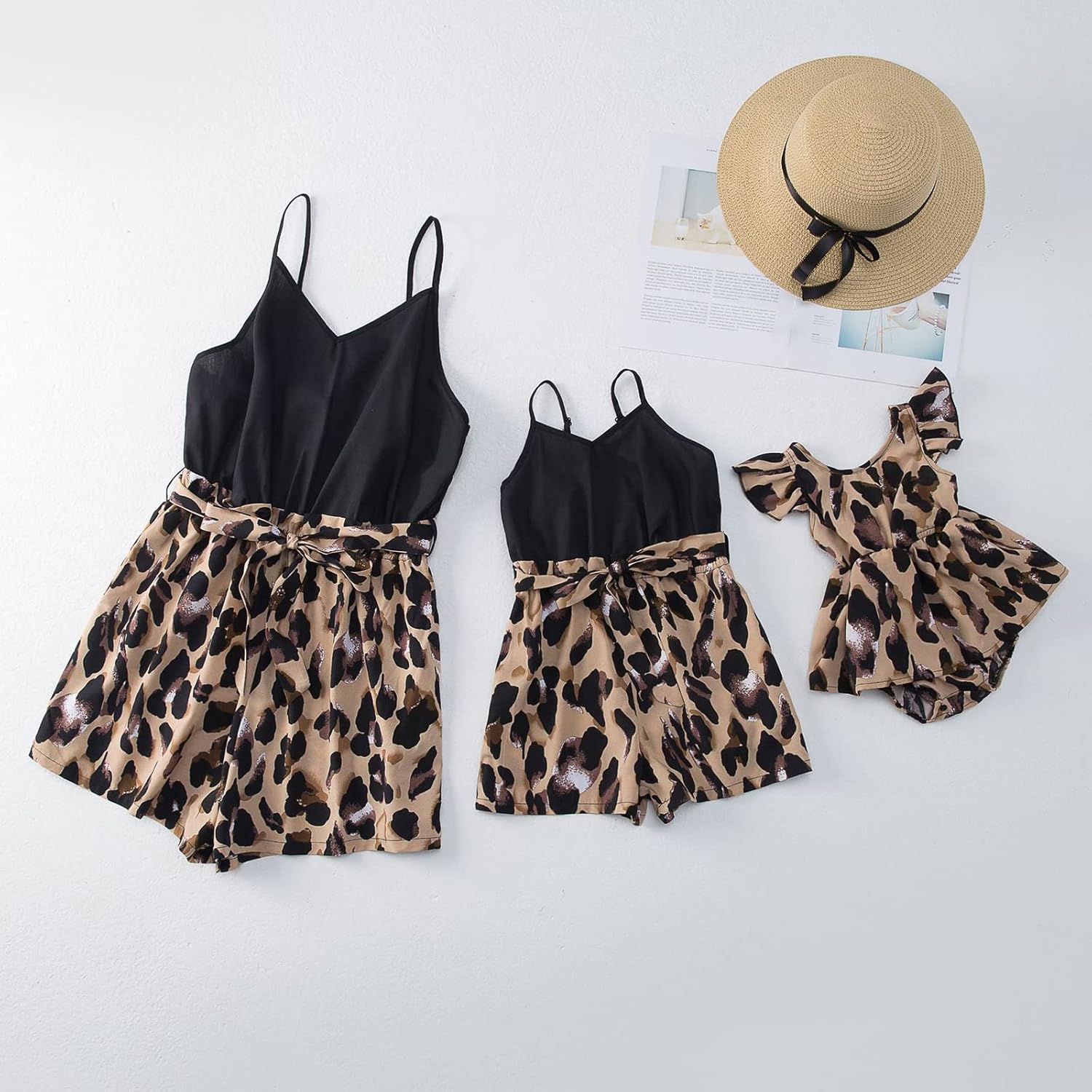 AWIBMK Mommy and Me Dresses Outfits Floral Sling Family Matching Romper V Neck Clothes Suit Set for Mother and Daughter - Image 2