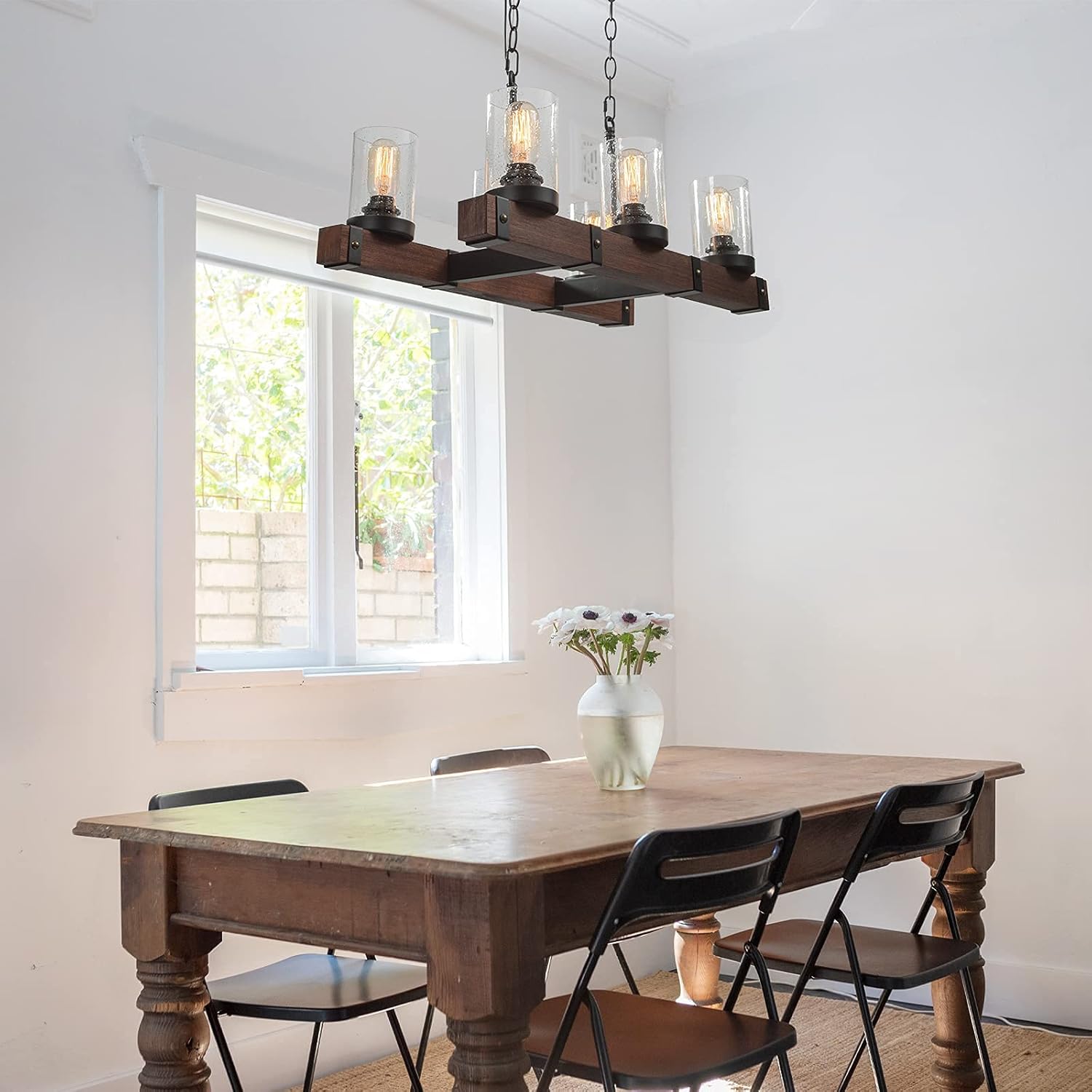 Black Friday Clearance RUZINIU Farmhouse Chandelier for Dining Rooms, 6-Light Kitchen Island Lighting, Rectangle Wood Chandelier with Seeded Glass Shade Promo 40% OFF RUZINIU Farmhouse Chandelier for Dining Rooms, 6-Light Kitchen Island Lighting, Rectangle Wood Chandelier with Seeded Glass Shade