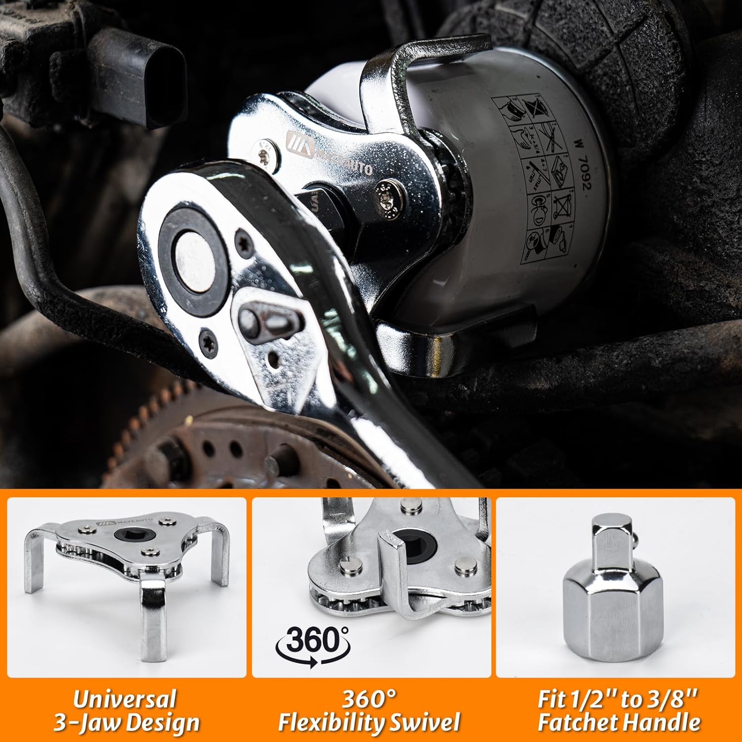 Oil Filter Wrench Set, 8 Piece Adjustable Oil Filter Wrenches 2-3/4" to 5-1/4", 9" & 12" Universal Oil Filter Removal Tool with 1/2" to 3/8" Adapter, Organized in Storage Case (8-Piece Set)