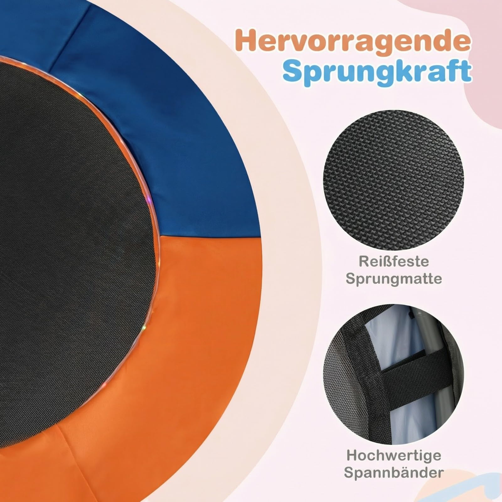 COSTWAY Trampolina dla dzieci o średnicy 90 cm, składana, z oświetleniem LED, z uchwytem i torbą do przenoszenia, mała trampolina ogrodowa, dla dzieci od 3 lat (ciemnoniebieska)