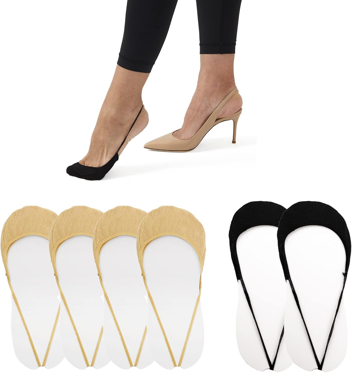 Flammi 6 Pairs Women Ball of Foot Cushion Socks Ultra Low Cut Liner Socks with Sling No Show Padded Half Socks for Heels