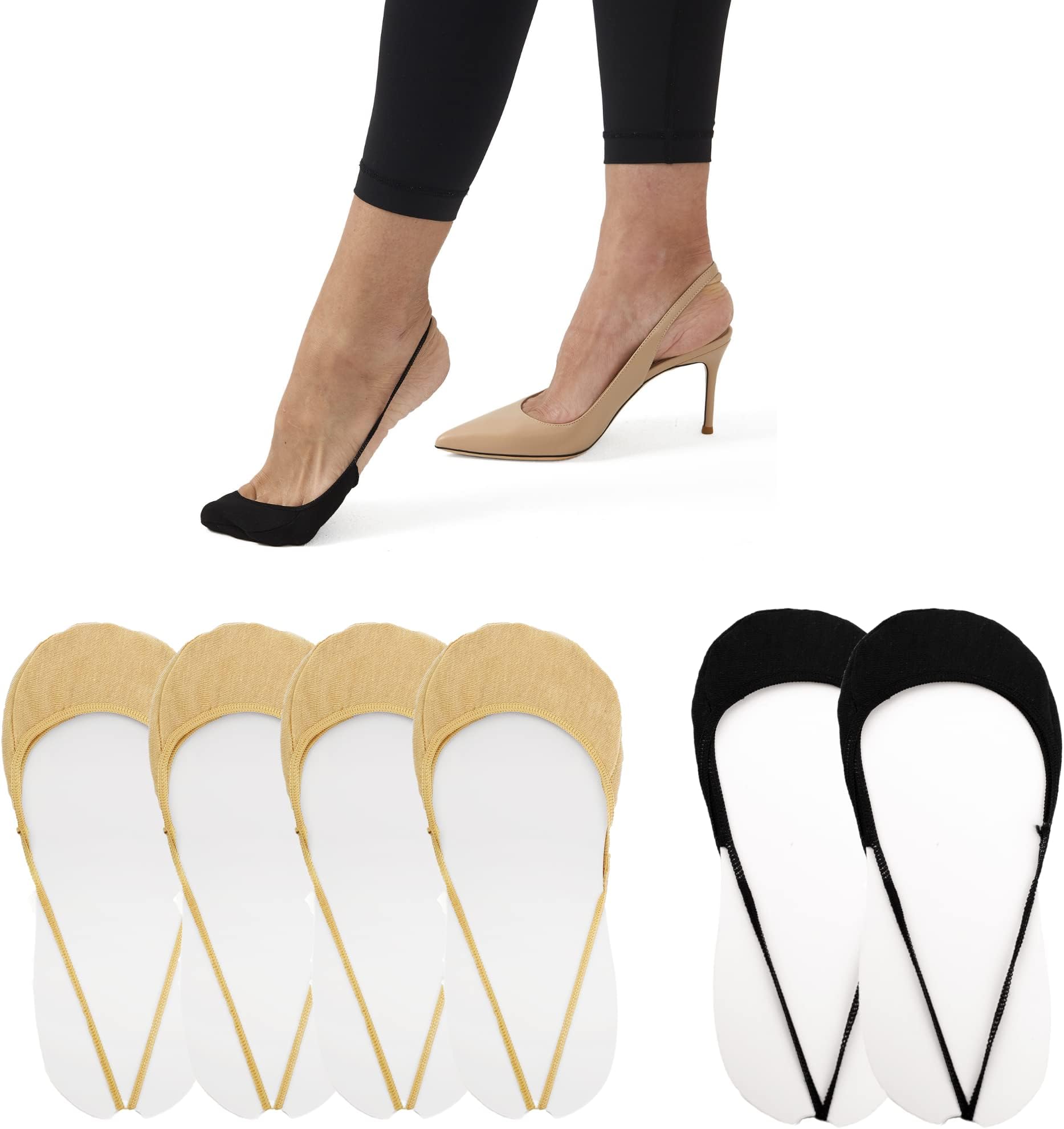 Flammi 6 Pairs Women Ball of Foot Cushion Socks Ultra Low Cut Liner Socks with Sling No Show Padded Half Socks for Heels