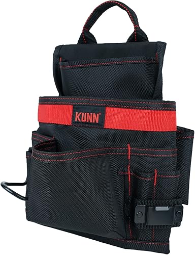 Miniatura 7 de KUNN Bolsa de carpintero, cinturón de herramientas duradero de 10 bolsillos con bucle de martillo, clip de cinta, bolsa de herramientas de uñas,