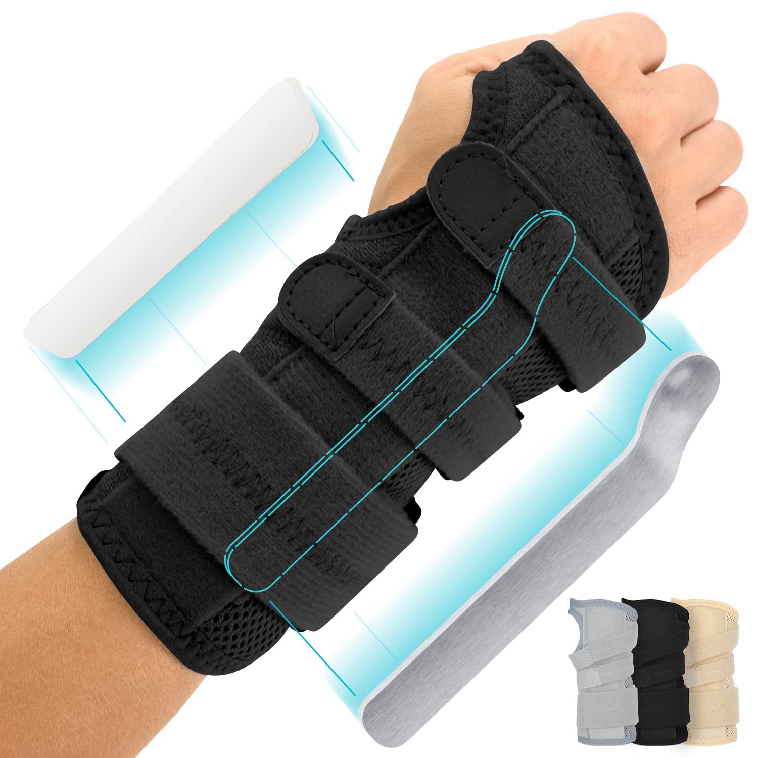 Vive Carpal Tunnel Wrist Brace with Splint for Left or Right Hand - Adjustable Night Wrist Support Splint Immobilizer for Men & Women - Cockup Brace for Arthritis, Tendonitis, Sprain, Injuries & Pain Black - Image 1 of 8