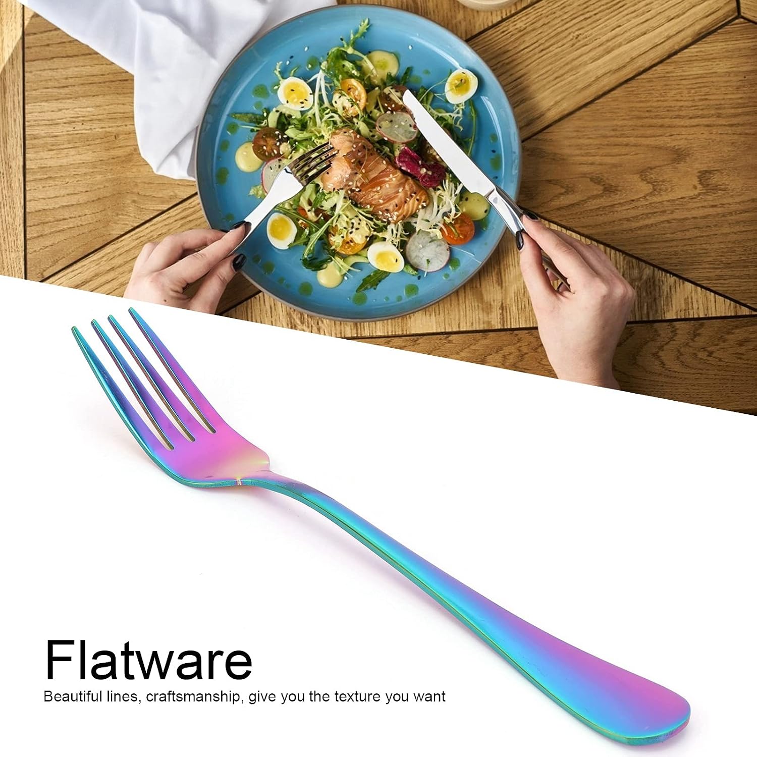 Stainless Steel Dinner Forks, Western Tableware Silverware Forks,Table Forks,Flatware Forks Use Round brink & Mirror Polished, Dishwasher Safe for Home, Kitchen, Restaurant (Rainbow)