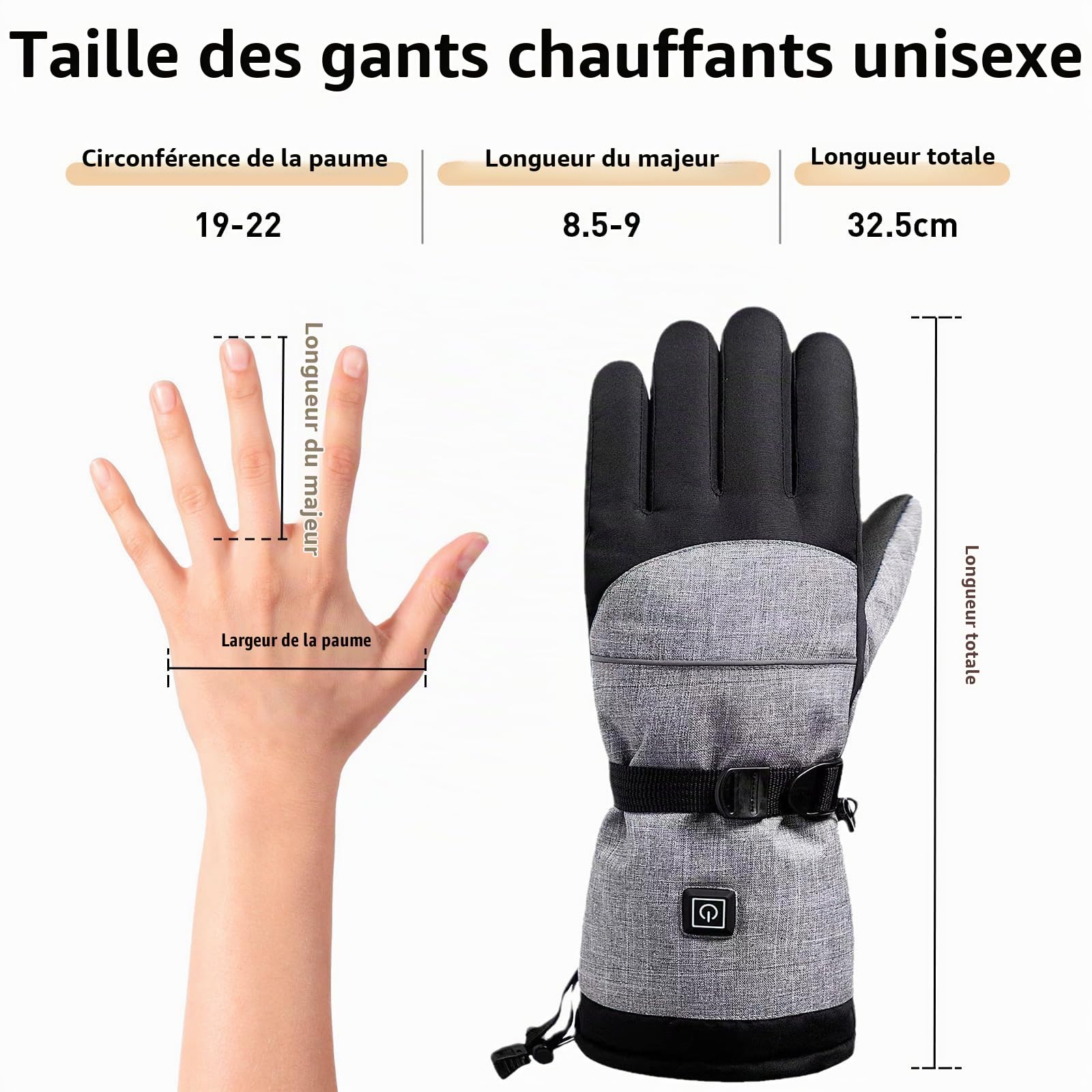 Todeco Gants Chauffants, Gants Hiver Homme, 3 Niveaux Chauffage