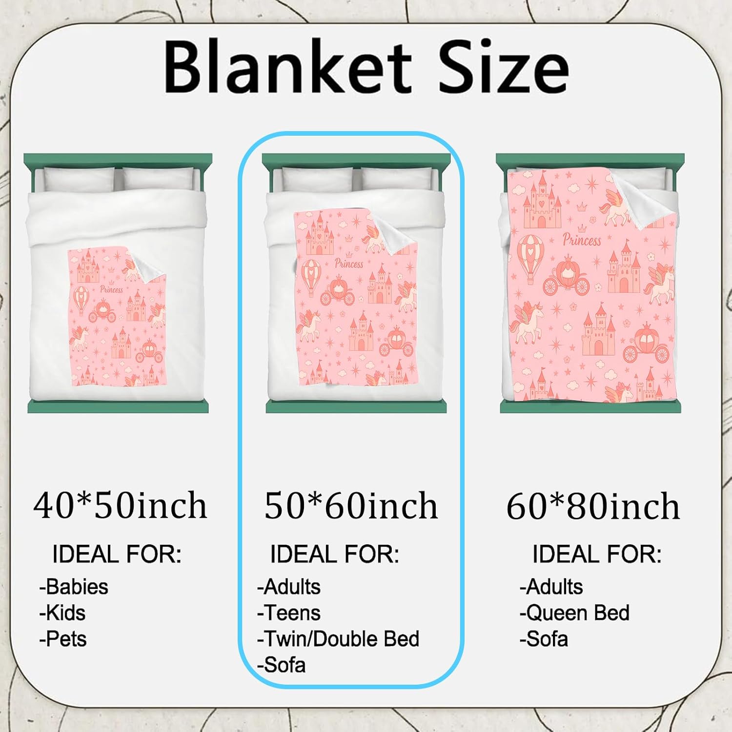 Cute Castle Flannel Blanket,Pink Fairytale Design Throw with Unicorn,Carriage,Crown and Star,Lightweight Fleece Blankets for Women Lover,Couch,Cabin,Bed,Camping Decor Gifts,60x50in