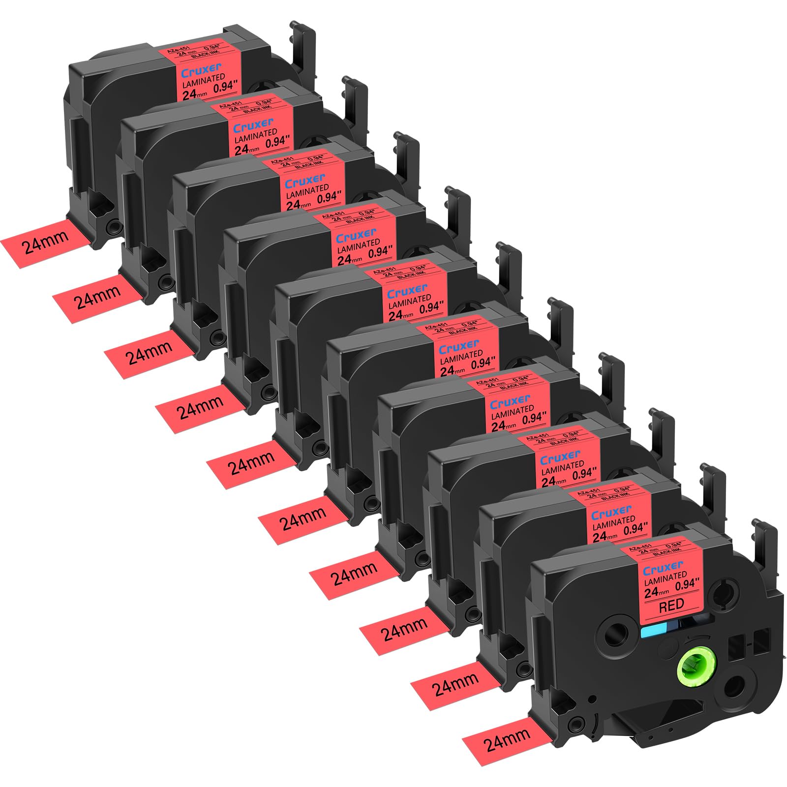 Cruxer Lot de 10 Compatible TZE-451 pour P-touch Noir sur Rouge 24 mm