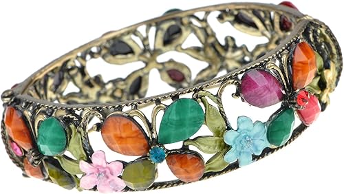 Alilang Pulsera de jardín de flores de diamantes de imitación de cristal multicolor vintage antiguo