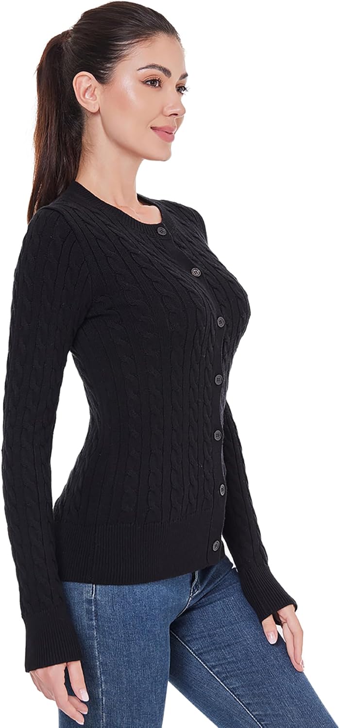 AmélieBoutik Women Cable Knit Cardigan Long Sleeve Open Front Button Down Knitwear Sweater Coat - Image 2