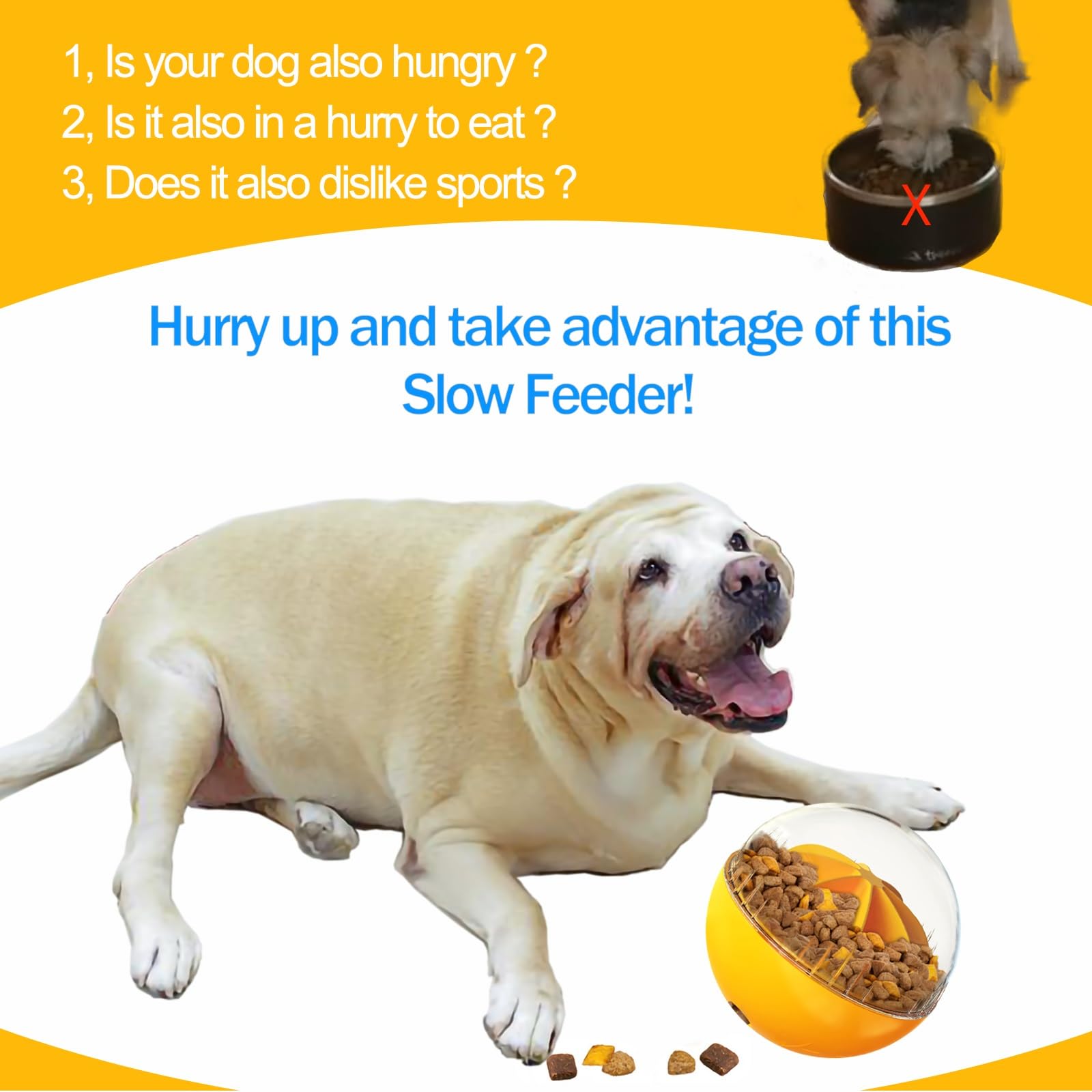 JWTEEE Slow Feeder Dog Ball - Stops Fast Eating, Prevents Bloat, Orange - Image 2