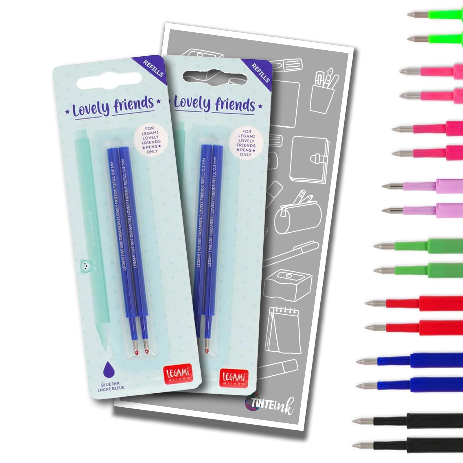 Legami Pen Refills for Lovely Friends Pen Range with Tinte Ink Envelope (Blue (Twin Pack))
